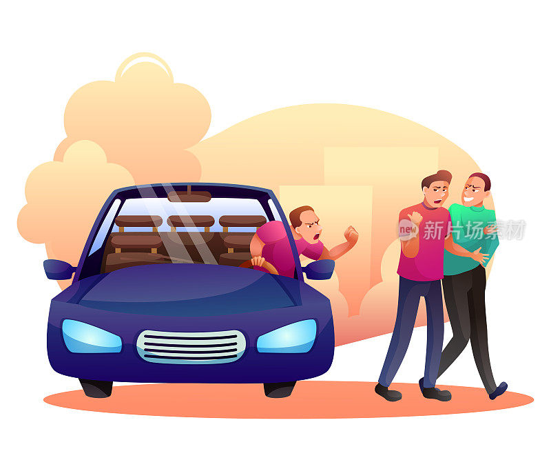 Driver shouting at people flat vector illustration